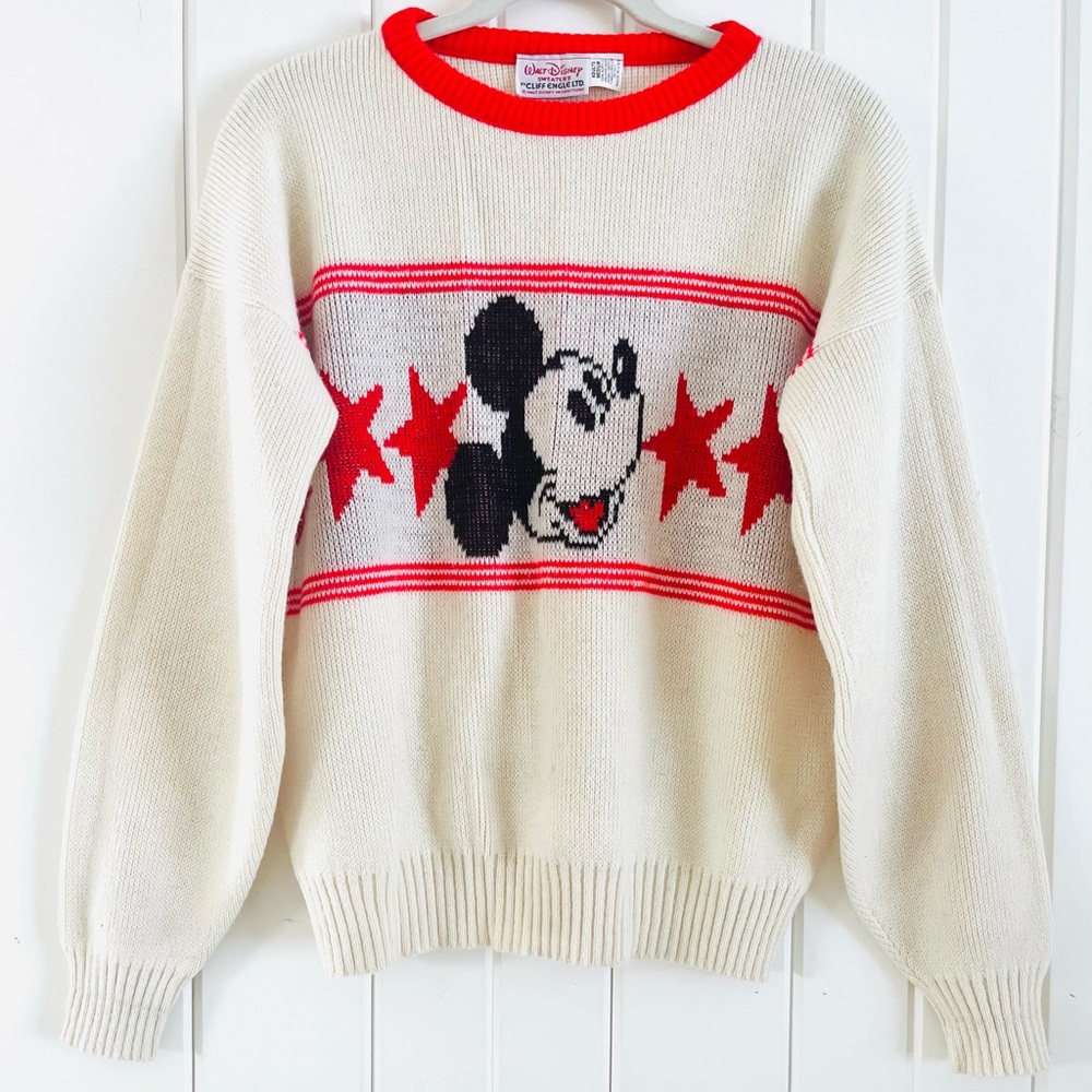 Disney Vintage Cream/Red Mickey Sweater by Cliff Engle Ltd., Sz M (P2P 22”)